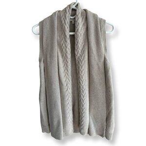 Talbots Wool Blend Open Front Sweater Vest with Cable Knit Details Size Small